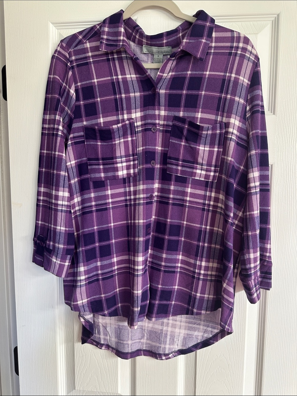 Casual Women’sPurple Plaid Button-Down Shirt - Relaxed Fit